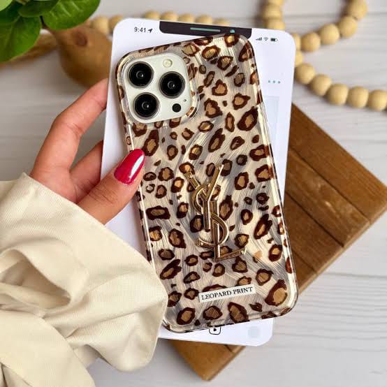 Zyntra™ YSL Style Luxury Gold Monogram Leopard Print Case for iPhone