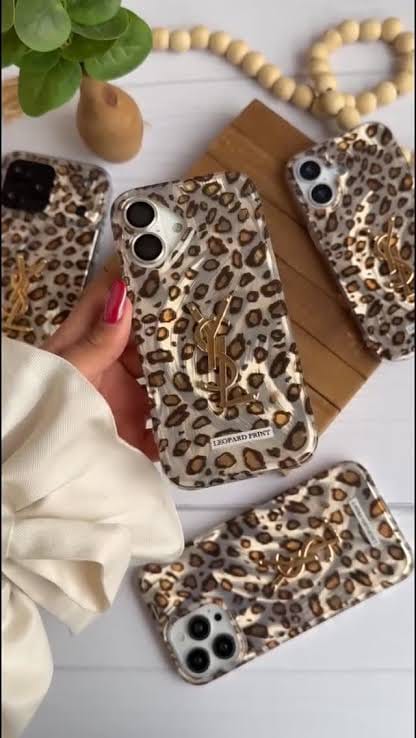 Zyntra™ YSL Style Luxury Gold Monogram Leopard Print Case for iPhone