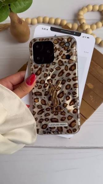 Zyntra™ YSL Style Luxury Gold Monogram Leopard Print Case for iPhone