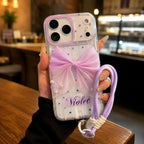Zyntra™ Coquette 3D Tulle Bow Pearl Clear Case with Wrist Lanyard for iPhone