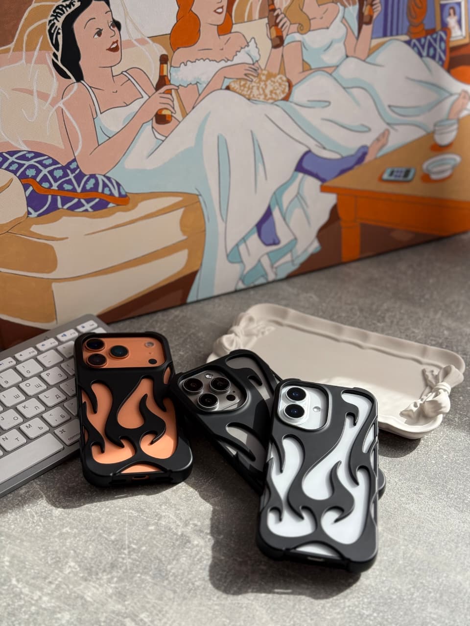 Zyntra™ Cyberpunk 3D Electroplated Metallic Flame Clear Case for iPhone