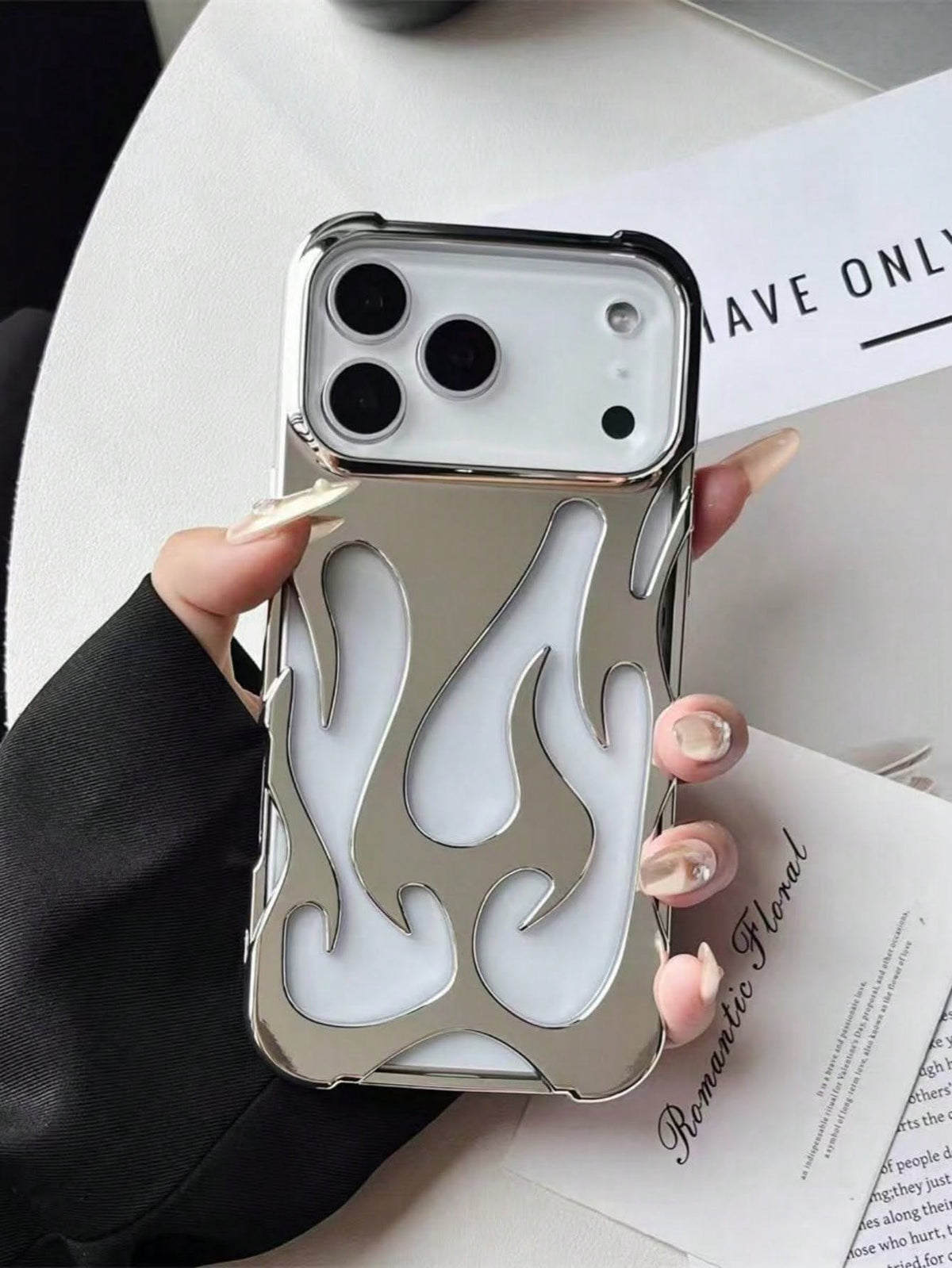 Zyntra™ Cyberpunk 3D Electroplated Metallic Flame Clear Case for iPhone