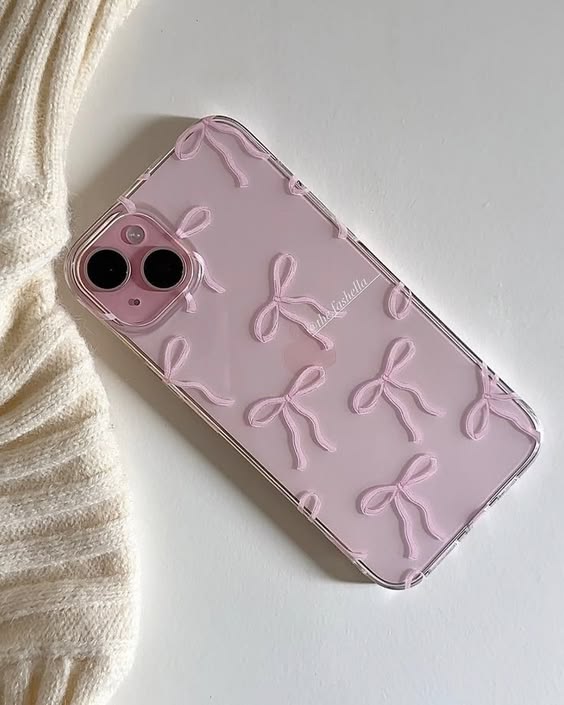 Zyntra™ Coquette Pink Bow Ribbon Pearl Case for iPhone - Aesthetic Soft Clear Cover