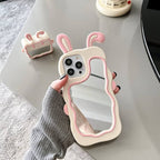 Zyntra™ Cute 3D Bunny Ear Wavy Makeup Mirror Silicone Case for iPhone