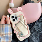 Zyntra™ Cute 3D Bunny Ear Wavy Makeup Mirror Silicone Case for iPhone