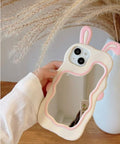 Zyntra™ Cute 3D Bunny Ear Wavy Makeup Mirror Silicone Case for iPhone
