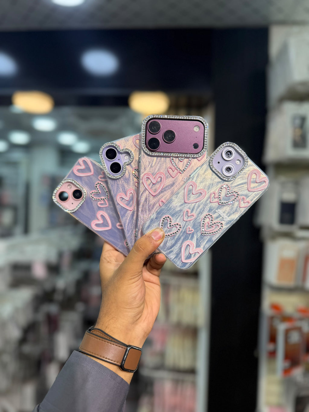 Zyntra™ Holographic Laser Pink Hearts 3D Relief Clear Case for iPhone